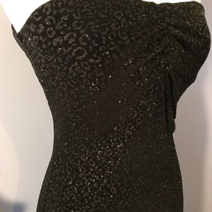 Jessica McClintock Strapless Glitter Halter Gown